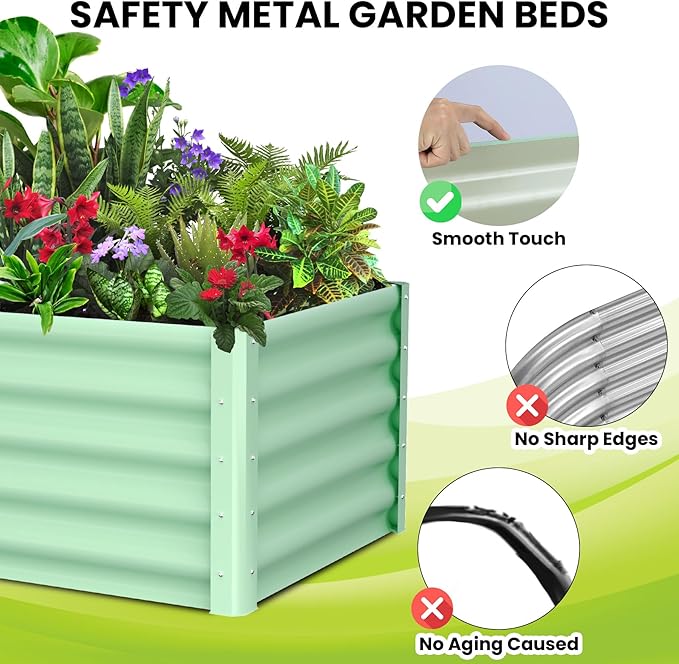 Galvanized Raised Garden Bed Outdoor, 2 Pcs 6x3x1.5FT Outdoor Large Planter Raised Beds Open Base with Safety Edge and Glove for Vegetables Flowers Ground Planter, Green