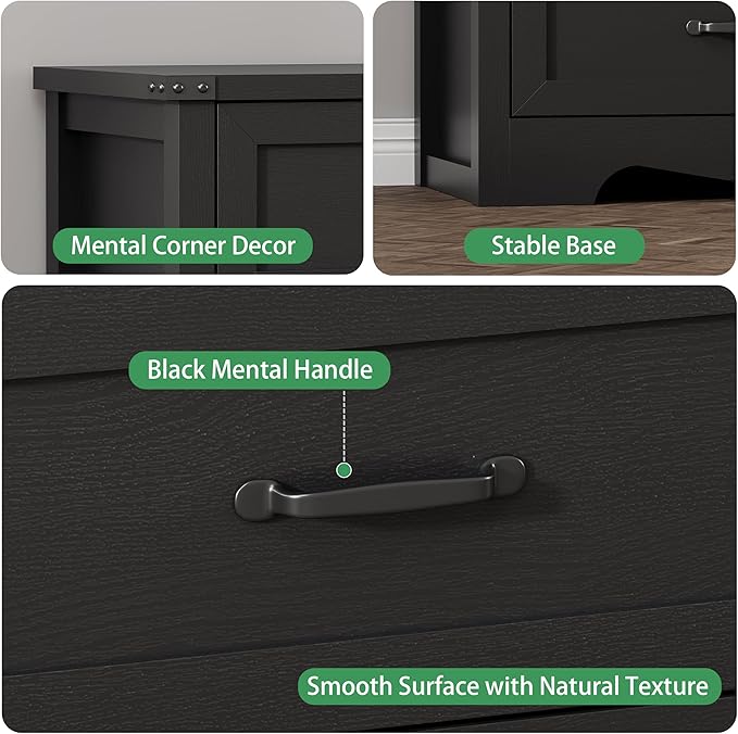 Dresser for Bedroom with 8 Drawers, 48" Wide Wood Chest of Drawers with Deep Drawers & Mental Handle, Modern Dresser TV Stand, Wooden Closet Storage Organizer for Living Room, Hallway, Entryway, Black