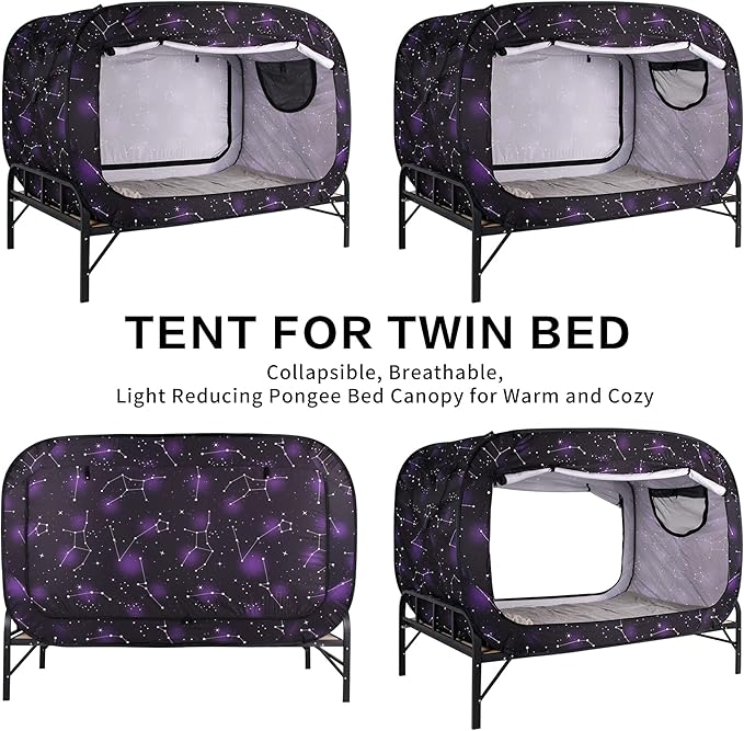 Bed Tent Twin Bed Canopy Portable Dream Tent for Adult Indoor Sleeping Tents with 2 Doors Breathable Private Space Tents, Starry Constellation