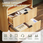 FURSUN 24" Fluted Nightstand with Charging Station, Wooden End Table with 2 Drawers Storage, Curved Profile Design, Modern Bedside Cabinet for Bedroom Living Room, Natural Oak