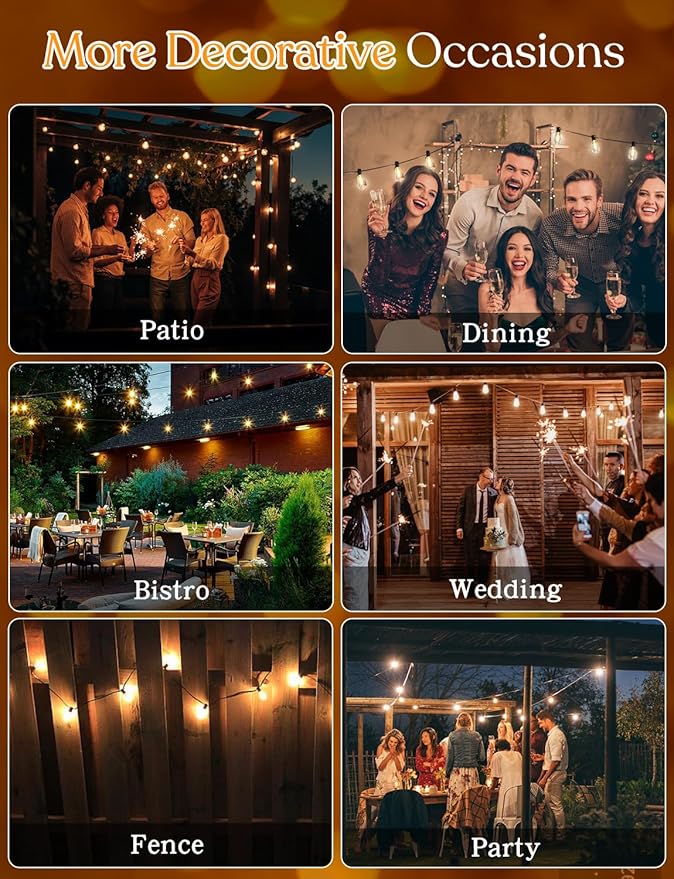 150 FT Outdoor String Lights for Outside – LED Patio Lights Waterproof with Dimmer Remote – Hanging Lights Shatterproof ST38 Vintage Edison Bulbs Porch Backyard Cafe Bistro