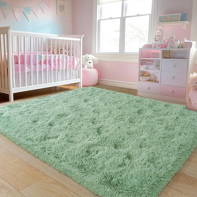 Large 8x10 Area Rugs for Living Room, Sage Green Soft Shag Rug for Bedroom, Non-Slip Ultra Fluffy Rug, Modern Plush Carpet for Girls Boys Kids Room Dorm, Fuzzy Rug for Home Decor Aesthetic