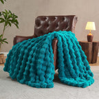 Lotus Karen Faux Fur Throw Blanket Teal - Big Bubble Rabbit Fluff Blanket for Couch Bed Sofa,Softest Fluffy Fuzzy Cozy Blanket,Thick Furry Plush Shaggy Warm Blankets for Women,60x80 Inches