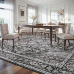 AMOAMI-Area Rug 8X10 Rugs for Living Room-Vintage Soft Black Rugs for Bedroom-Non Slip Carpet-Washable Rug for Dining Room Living Room Bedroom Office Under Table Dark Grey & Black