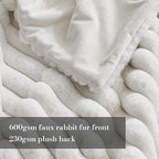 Amélie Home Faux Fur Throw Blanket for Couch, Cozy Fuzzy Fluffy Fur Luxurious Soft Striped Plush Gift Blankets for Family Sofa Chair Bed Living Room Bedroom, 60"x80", Ivory