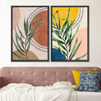 SIGNFORD Framed Canvas Print Wall Art Set Geometric Mid-Century Circle Plants Abstract Shapes Illustrations Modern Art Decorative Zen Bohemian for Living Room, Bedroom, Office - 24"x36"x2 Black