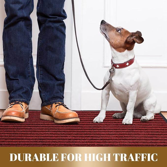 Yimobra Front Door Mat Outdoor Indoor Entrance, 100% Waterproof All-Season All Weather Doormat, Welcome Matt Outside Entry, Non Slip, Low Profile, Heavy Duty Patio Porch Floor Mats,47 x 32,Black Red