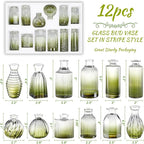 Green Bud Vases Set of 12, Green Glass Vase for Decor, Small Vases for Flowers Ribbed Flower Vase Stripe Bud Vases in Bulk Wedding Birthday Bridal Shower Centerpieces Home Table Decoration