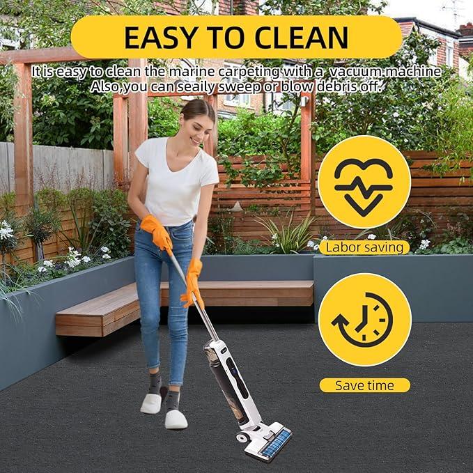 Marine Carpet, 5 FT x 20 FT Black Indoor/Outdoor Carpet, 0.2" Thick, Non-Slip, Waterproof, Machine Made, High Pile, Rectangular Area Rug