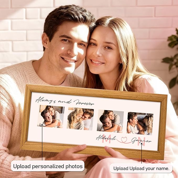 Gifts for Him/Her - Personalized Photo Frame with Love Design, Wall Mount or Tabletop Display, Romantic Gifts for Boyfriend Girlfriend Anniversary Birthday Valentine's