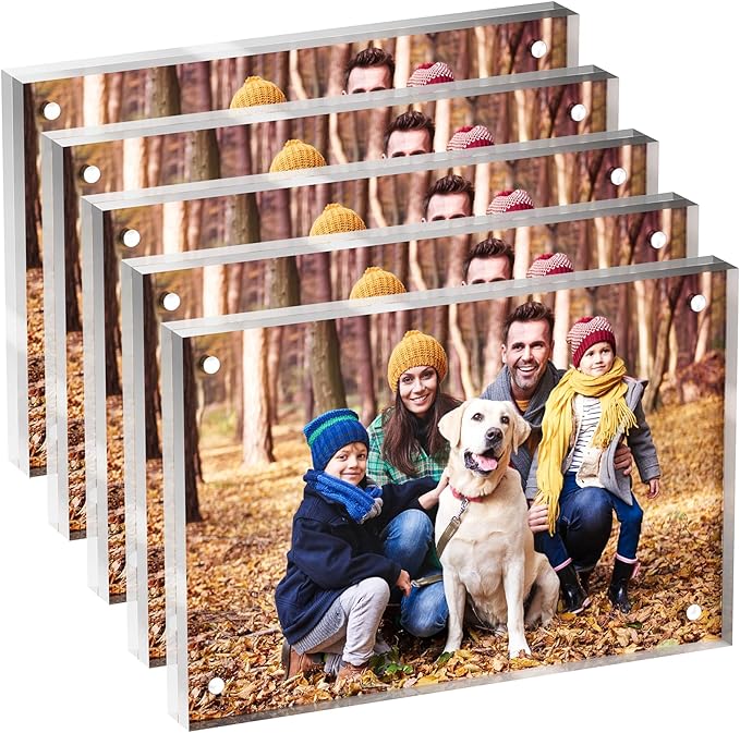 5x7 Acrylic Picture Frame 5 Pack, Clear Freestanding Double Sided Frameless Magnetic Photo Frames, Desktop Display Decor Gift