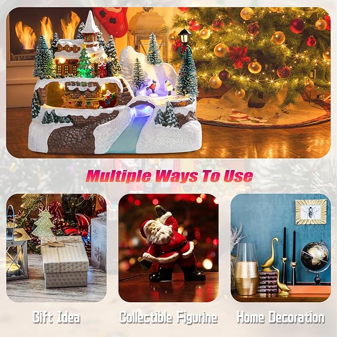 Vigdur Christmas Village Houses - Animated Christmas Village with Colorful Lights & 8 Xmas Music Battery Powered Xmas Collectible Buildings for Home Tabletop Gift