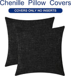 CaliTime Throw Pillow Covers Decorative 18 X 18 Inches Pack of 2 Cozy Chenille Cushion Cases for Couch Sofa Bed Living Room Home Black