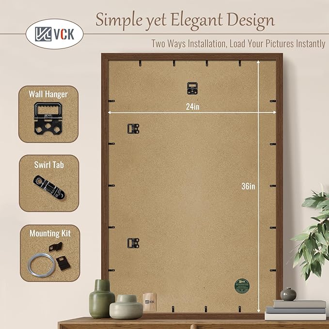 VCK 24x36 Brown Poster Frame 3 Pack, Wood Picture Frame with Exclusive Wood Grain, Wall Mounting Hanging