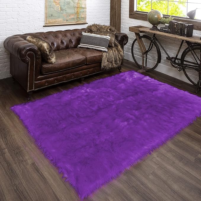 Latepis Purple Sheepskin Large 5x7 Area Rugs for Living Room Throw Rugs for Bedroom Washable Faux Fur Rug Fluffy Fuzzy Boho Rug Home Decor Rectangle