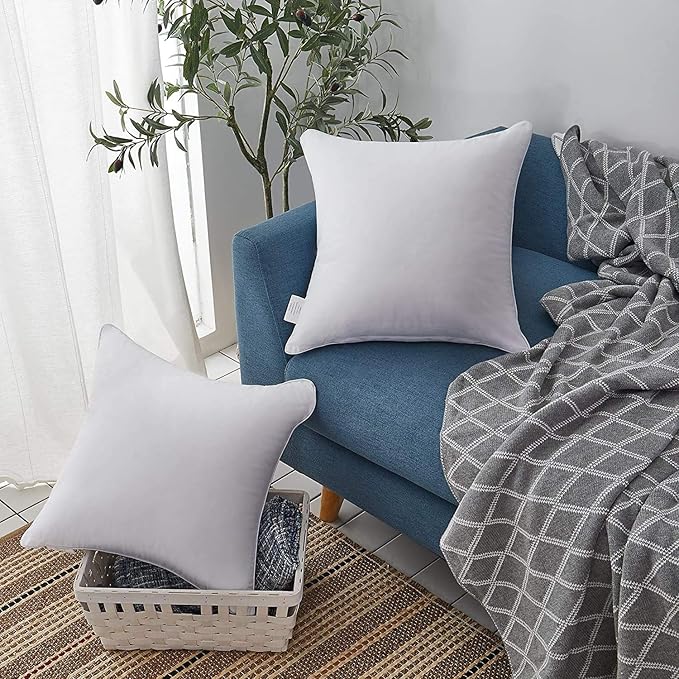 Oubonun 24x24 Square Pillow Inserts (Set of 2) - 100% Cotton Cover - Decorative Interior Sofa Pillow Pair - White
