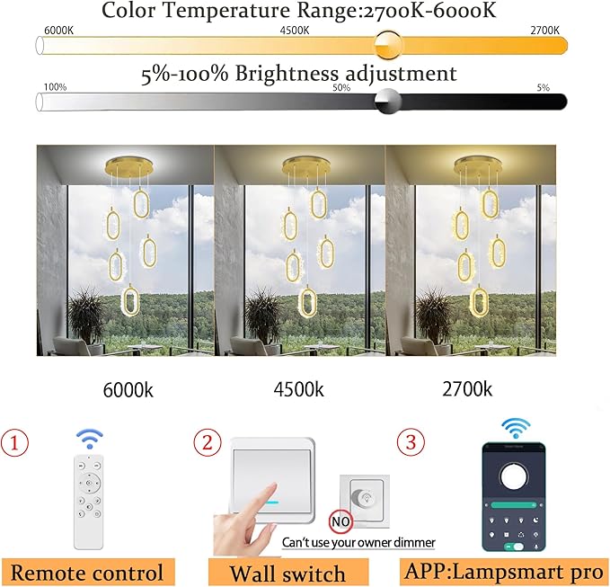 Gold 5-Light Chandelier Pendant Light for Kitchen Island, Dimmable Oval Crystal Ring Chandelier for Dining Room, Hallway, Entryway, Passway, Bedroom, Balcony Living Room