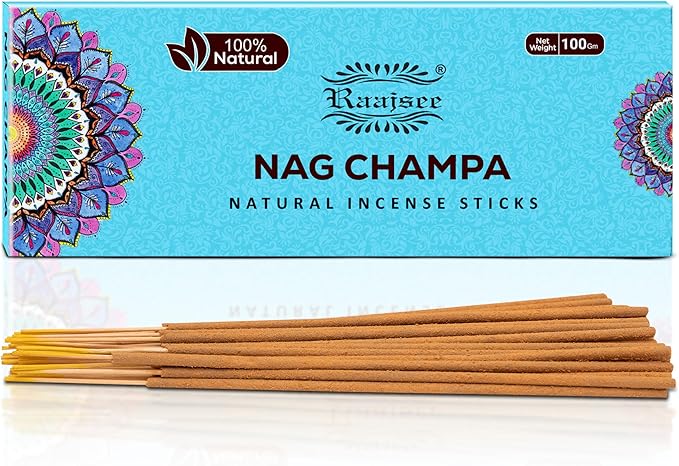 Raajsee Nag Champa Incense Sticks 100 Gm Pack-100% Pure Organic Natural Hand Rolled Free from Chemicals-for Church,Aroma Therapy,Relaxation,Meditation & Sensual Therapy