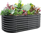 Land Guard 24“ Tall Galvanized Raised Garden Bed Kit, Galvanized Planter Garden Boxes Outdoor, Oval Large Metal Raised Garden Bed for Vegetables (Dark Gray, 4×2×2ft)