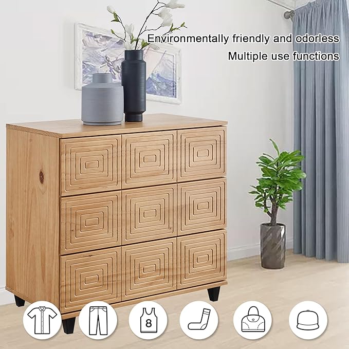 MUSEHOMEINC Solid Wood 3 Drawer Dressers-Mix Color Modern Chests of Drawers Wooden Dresser for Bedroom,Living Room, Hallway - Easy Assembly