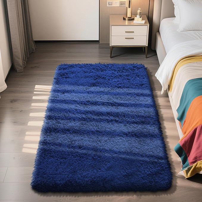 Shag Area Rug for Bedroom 3x5,Blue Fluffy Area Rugs for Living Room,Soft Fuzzy Rug Non-Shedding Indoor Plush Carpet for Kids Bedroom Nursery Dorm Home Decor