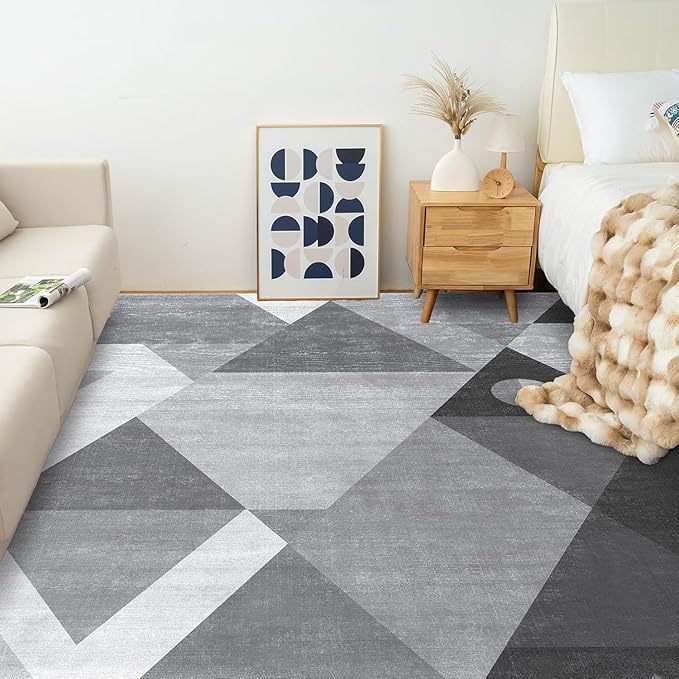 HOMFINE Washable Modern Area Rug - Geometric Style 6x9 Rugs for Living Room, Bedroom, Machine Washable Rug Soft Non Slip Non Shedding Area Rug - Grey, 6'x9'