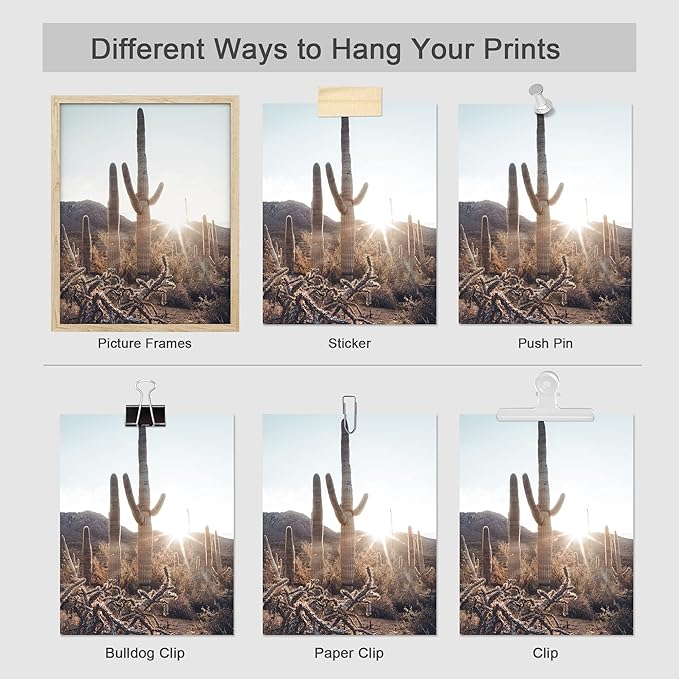 SIGNWIN Adhesive Canvas Poster Southwest Texas Arizona Saguaro Cactus Desert Landscape Nature Wilderness Photography Modern Art Decorative Zen Relax/Calm Multicolor Scenic for Bedroom - 8"x10"x 4