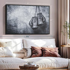 ElephantStock Boxing Gloves Wall Art - Horizontal Framed Canvas - 1-Piece Living Room Wall Decor - Photography Sports Canvas Print - Black and Gray Decor for Wall - 37" X 25"