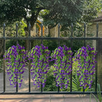 Artificial Hanging Flowers – 4 Pack UV Resistant Fake Morning Glory Vine Faux Plants for Porch, Patio, Balcony, Garden, Indoor & Outdoor Decor (Purple)