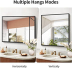 Black Bathroom Mirror for Wall, 30x36 Inch Rectangle With Metal Frame, Modern Vanity for Bathroom Living Room, Entryway Hangs Horizontal or Vertical