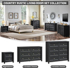 Black Dresser, Farmhouse 6 Drawer Dresser for Bedroom, 52 inch Wide Dressers with Deep Drawers, Vintage Dressers, Solid Wood Chest of Drawers for Bedroom, Nursery