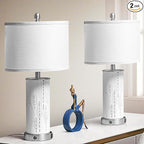 Ceramic Engraved Translucent Light Decorative 25" Table Lamps Set of 2 with Nightlight,E26 Socket&Rotary Switch,USB A+C Ports,Modern Bedside Lamps for Nightstand,Bedroom(Bulbs Included)