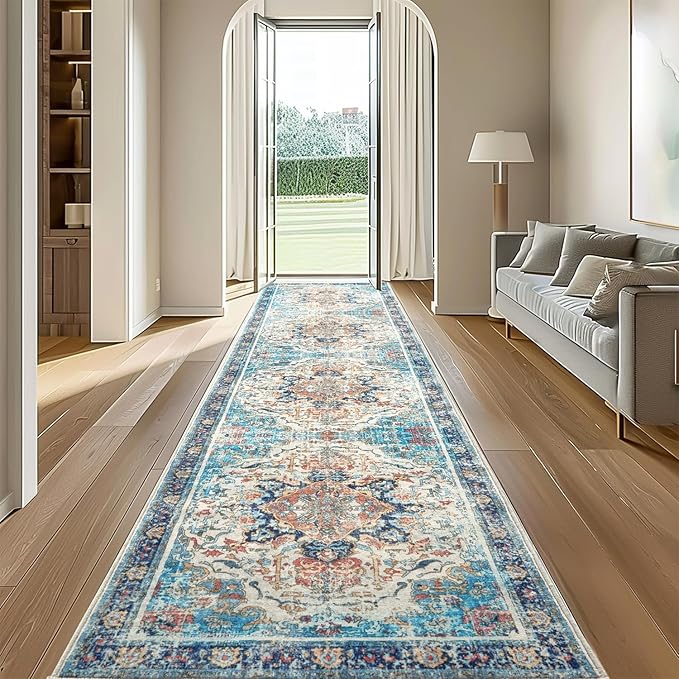 Topllen Runner Rug - 2'x10' Boho Washable Kitchen Rug, Non-Slip Soft Low Pile Rugs Indoor for Hallway Hall Living Room Bedroom Sunroom, Vintage Throw Stair Carpet Stain Resistance (Multi, 2x10ft)