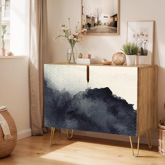 SIGNWIN Sideboard Buffet Cabinet, Kitchen Storage Cabinet with 2 Doors, Dark Duotone Watercolor Paint, Cupboard Console Table for Dining Room - 35" L x 18" W x 29" H