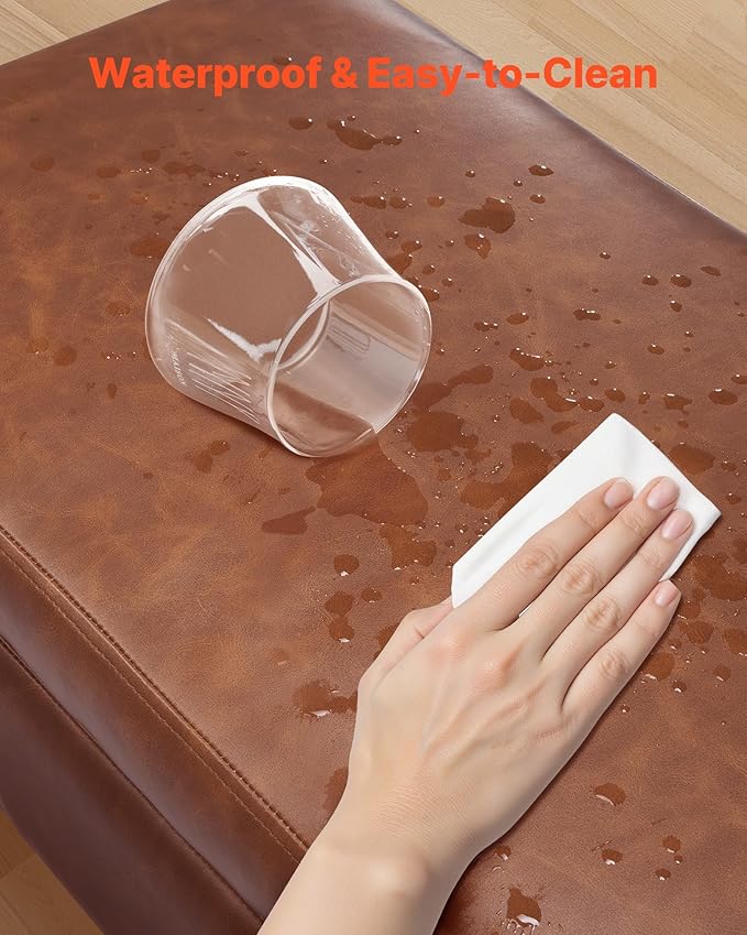 VEVOR Leather Storage Ottoman Bench, PU Leather Bench with Storage and Metal Legs, Modern Shoe Benches Seat for Entryway, Upholstered End of Bed Benches for Living Room, Dining Room, Hallway, Brown