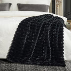 Cozy Bliss Faux Fur Throw Blanket for Couch, Cozy Warm Plush Striped Blanket for Sofa Bedroom Living Room,60 * 80 Inches Black