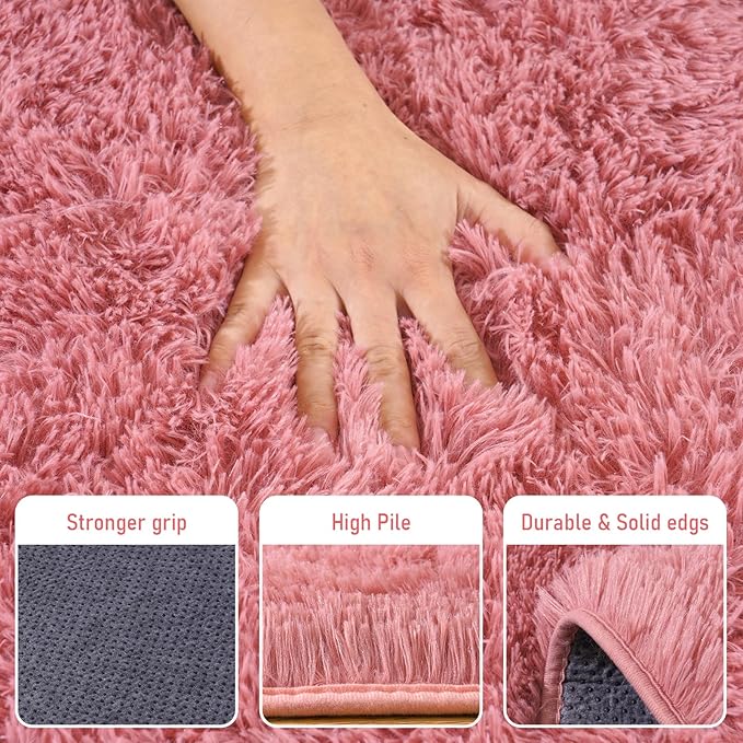 Large 8x10 Area Rugs for Living Room, Cameo Pink Soft Shag Rug for Bedroom, Non-Slip Ultra Fluffy Rug, Modern Plush Carpet for Girls Boys Kids Room Dorm, Fuzzy Rug for Home Decor Aesthetic