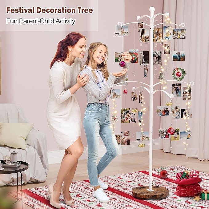 Miratino 5FT Family Tree,Party Photo Display Tree, Picture Holder Stand,90 Clips Holder for 4x6, 5x7 Picture Polaroid Frames Hanging & Card Tree Holders (White)