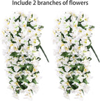 Faux Bougainvillea Artificial Flowers Plants for Outdoors Outside Decoration, 2 PCS White Fake Flowers UV Resistant Look Real Silk Long Trailing Vines for Front Door Porch Planter Patio Garden Yard