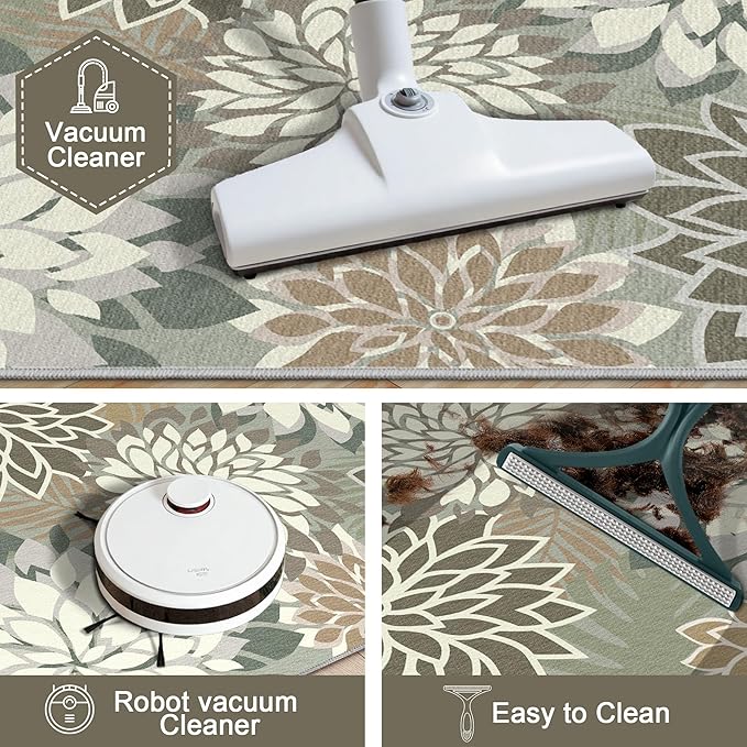 Area Rug 2x6 Brown White Washable Entry Rug Multicolored Tropical Botanical Modern Floral Indoor Kitchen Door Mat Entrance Carpet Non Slip for Bedroom Living Room, Porch