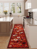 Runners for Hallways Kitchen Runner Rug Non Slip 2'x 10' Long Washable Rugs with Rubber Backing Soft Floral Carpet Runner for Hallways, Kitchen, Laundry, Bedroom, Bathroom(Red)