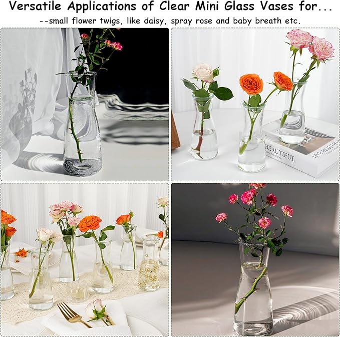 Small Clear Glass Bud Vases 20Pcs Mini Vases for Flowers Tulip Eucalyptus Plants, Glass Flower Vases for Centerpieces Dining Table, Clear Bud Vases Bulk for Wedding Party Bridal Shower Home Decor