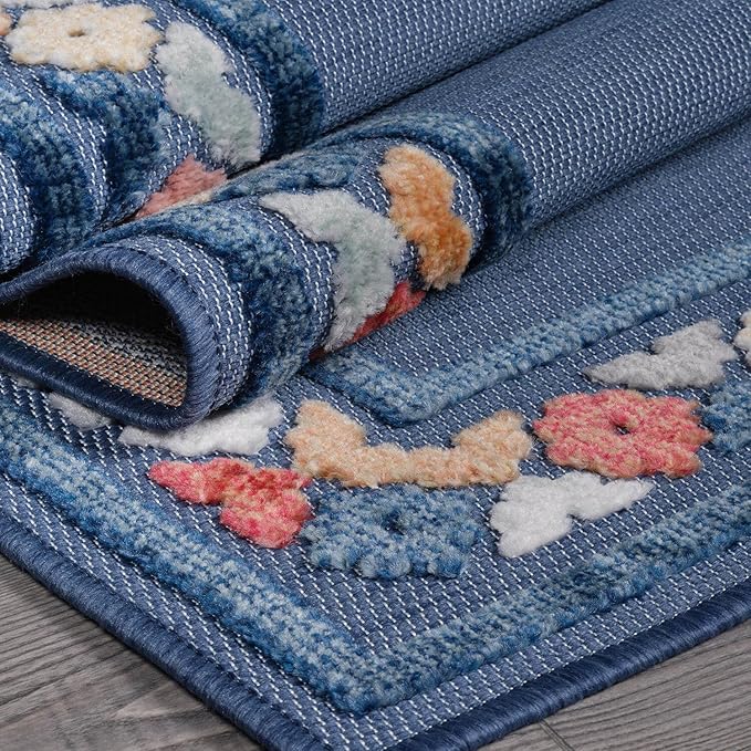 Beverly Rug Outdoor Rug 6x9 Modern Bordered Area Rugs for Indoor and Outdoor Patio Easy to Clean Non Shedding Living Room Porch Garden Washable Outside Carpet (6 x 9 Blue)