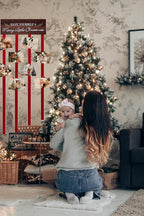 Christmas Card Holder Display, Merry Christmas Wooden Hanging Picture Holders, Xmas Card Display with 24 Photo Clips, Xmas Wall Door Window Home Decor