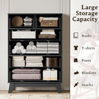 46" Tall Dresser for Bedroom, 6-Drawer Fluted Chest of Drawers, Modern Wood Highboy with Deep Storage, Metal Slides and Handles, Anti-Tip Kit, Vertical Clothes Organizer for Apartment, Nursery