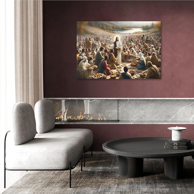 XWNLTEPK Jesus Feeding 5,000 People with Five Loaves and Two Fishes Miracle Mercy Canvas Art Wall Decor Poster Suitable for Bedroom Living Room Relaxation Room Confession Room