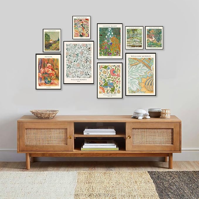 Vintage Eclectic Wall Art Prints Set of 9, Abstract Eclectic Wall Decor Matisse William Morris Van Gogh Monet Maximalist Famous Artist Painting Pictures, Trendy Maximalism Poster for Aesthetic