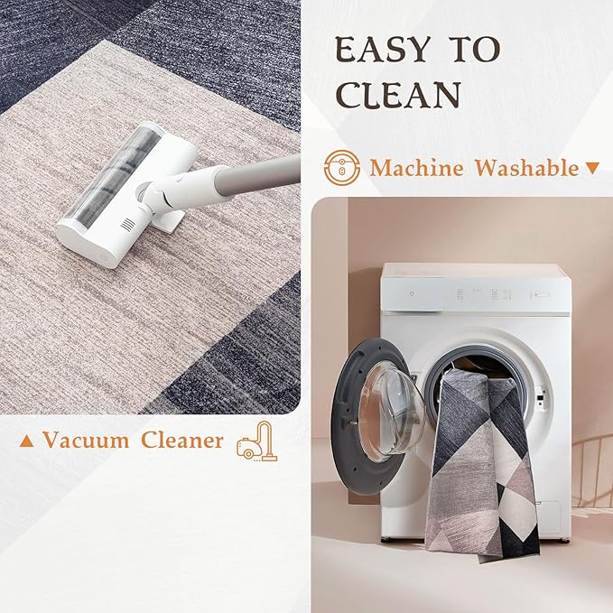 HOMFINE Washable Modern Area Rug - Geometry Style 8x10 Rugs for Living Room, Bedroom, Machine Washable Rug Soft Non Slip Non Shedding Area Rug - Green, 8'x10'