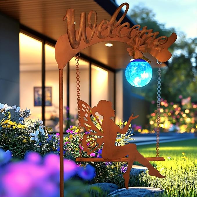 HONGLAND Solar Garden Lights Outdoor Decor, Solar Fairy Lights Outdoor Moon Decor, Housewarming Ornaments for Patio, Lawn, Yard, Pathway - Unique Gardening Gifts for Women Mom Grandma