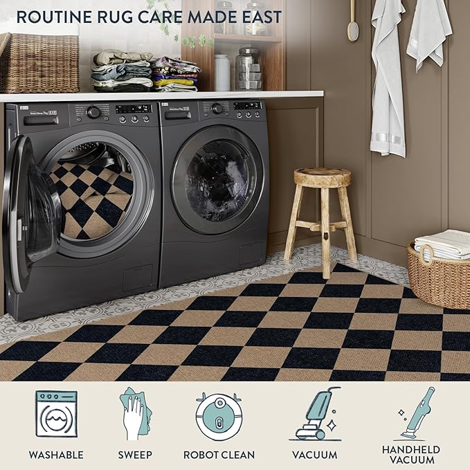 Lahome Checkered Easy Jute Kitchen Rug, 2x3 Indoor Door Mat Small Neutral Area Rug, Farmhouse Diamond Non Slip Non Shedding Lightweight Floor Carpet for Entry Porch